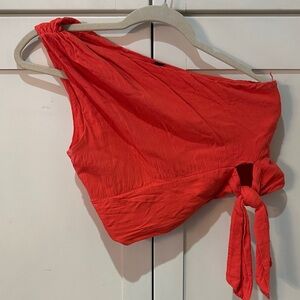 Free People Vibrant Red One-Shoulder Crop Top